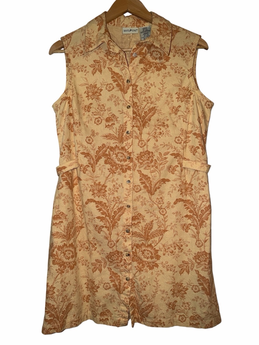 Vintage Linen Blend Button Down Shirt Dress 90s Mom Women’s Medium Cottagecore